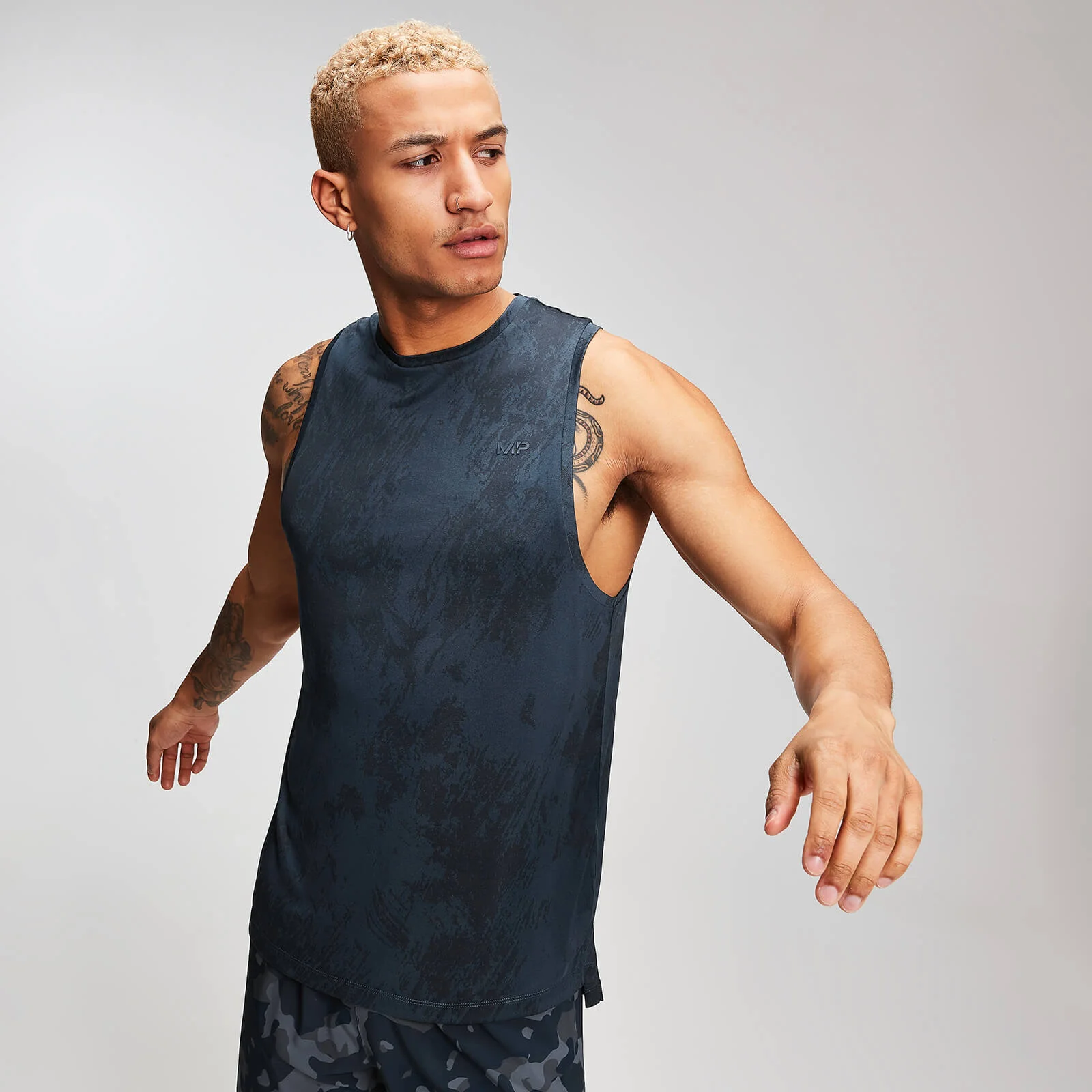 MP Training Men's Reflective Drop Armhole Tank Top - Ink - XS Image 1