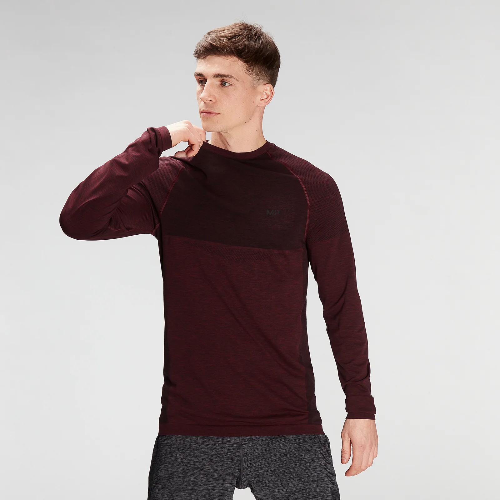 MP Men's Essentials Seamless Long Sleeve Top - Washed Oxblood Marl - XXS Image 1