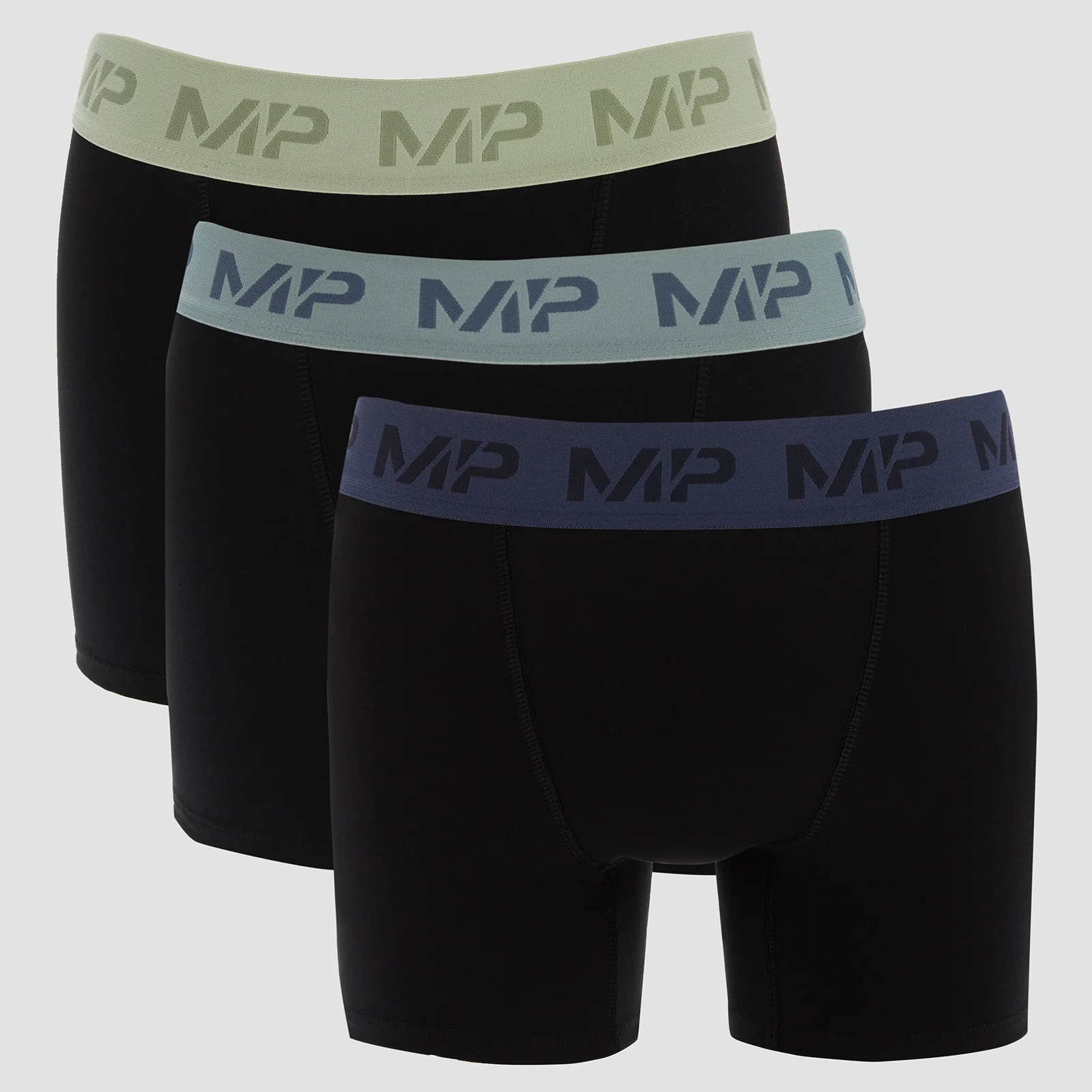 MP Men's Coloured Waistband Boxers (3 Pack) - Black/Frost Green/Steel Blue/Ice Blue - XXS Image 1