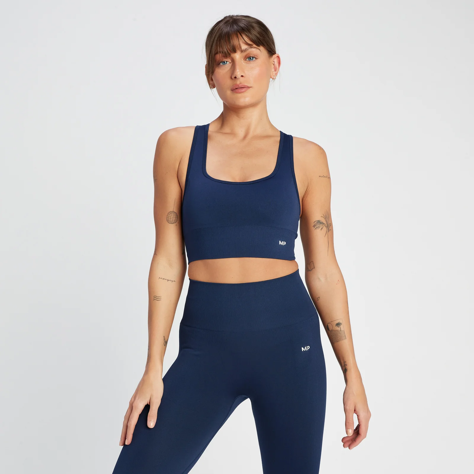 MP Women's Shape Seamless Cross Strap Sports Bra - Navy - XXS Image 1