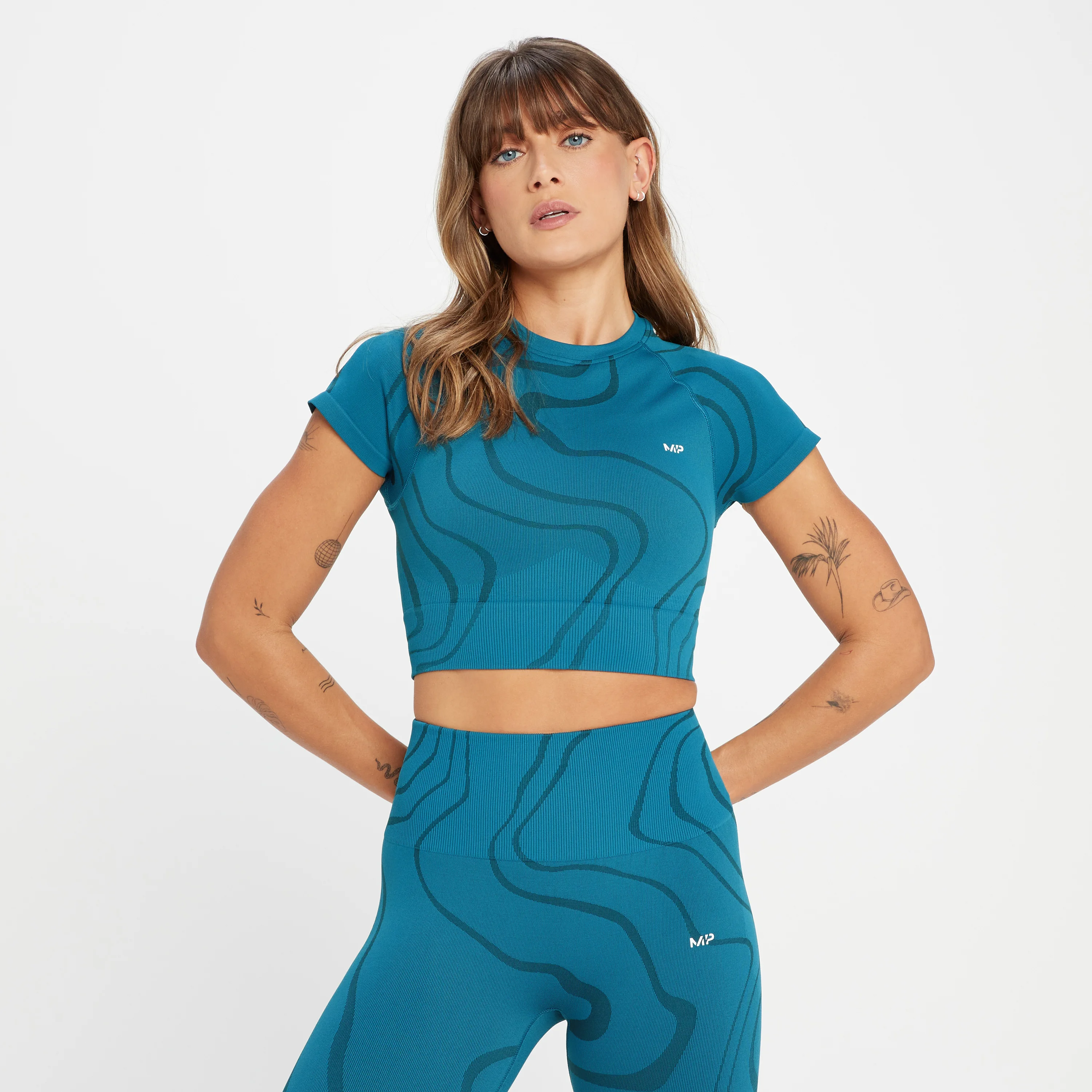 MP Women's Tempo Wave Seamless Crop Top - Teal Blue - XS Image 1
