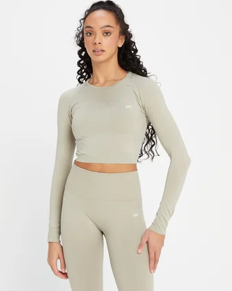 MP Women's Shape Seamless Long Sleeve Crop Top - Soft Grey