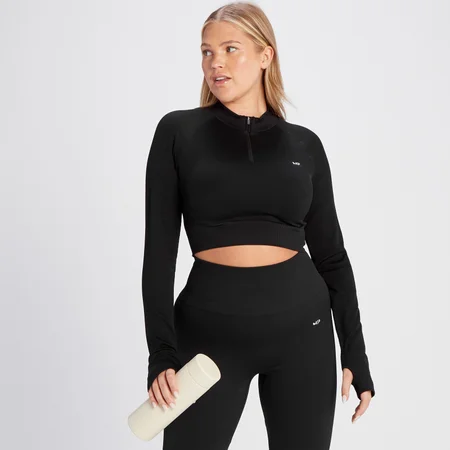 MP Women's Tempo Rib Seamless Crop 1/4 Zip - Black