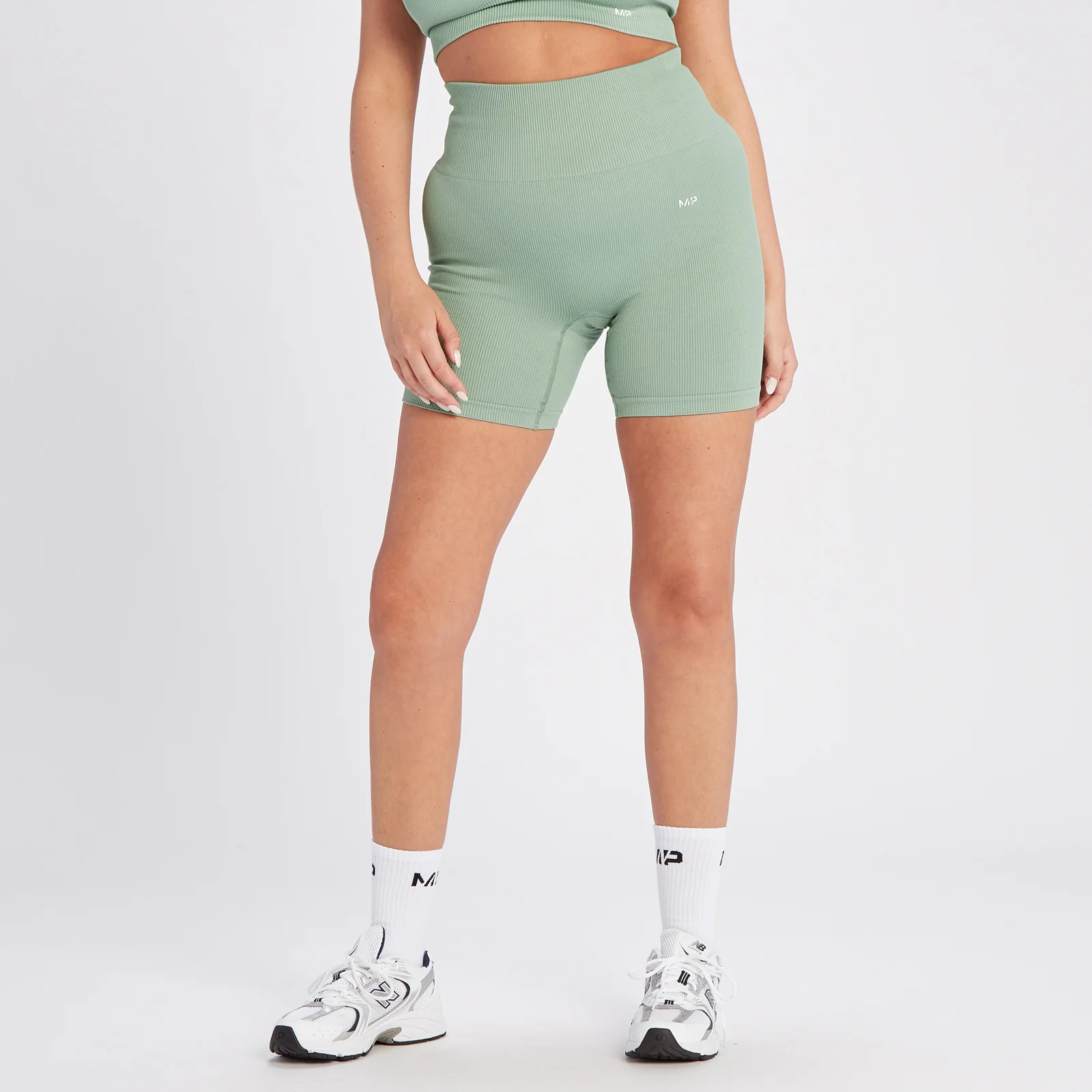 MP Women's Tempo Rib Seamless Short - Sage Grey - XS Image 1
