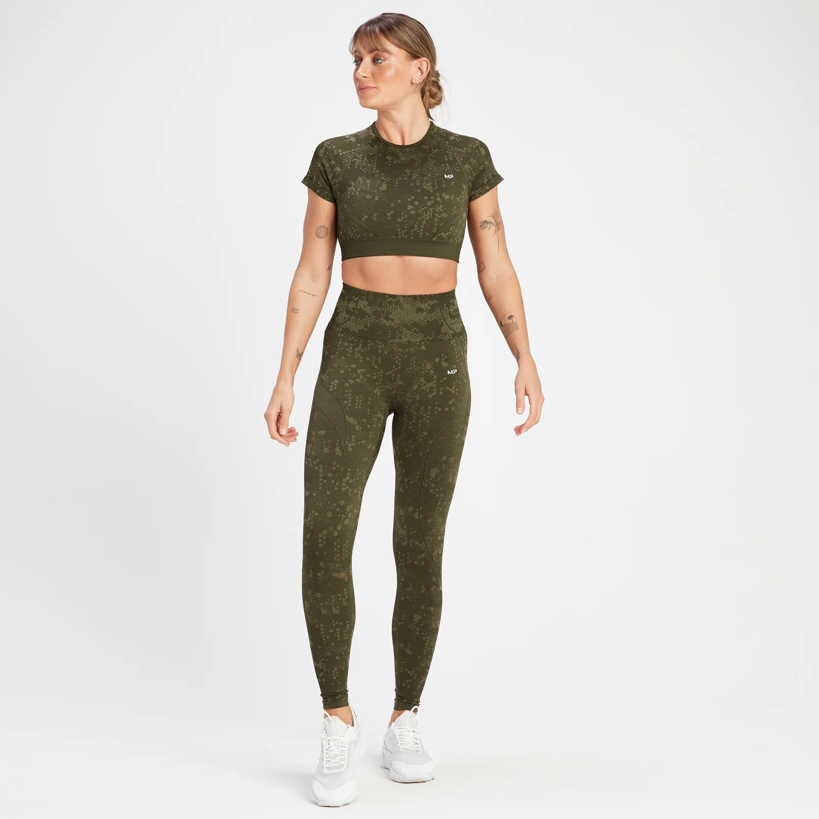 MP Women's Adapt Seamless Printed Crop Top - Olive Green - M Image 3