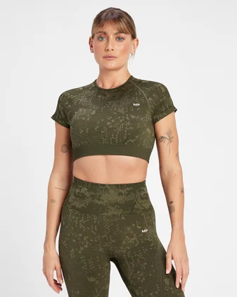 MP Women's Adapt Seamless Pattern Crop Top - Olive Green