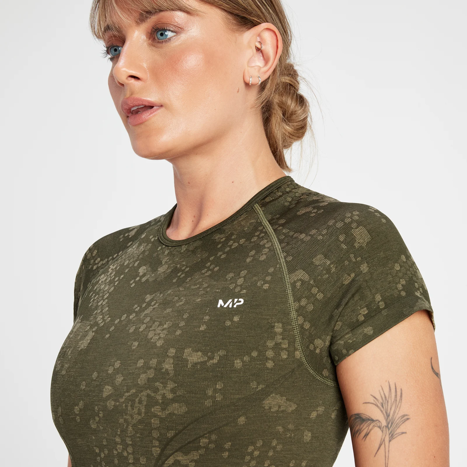 MP Women's Adapt Seamless Printed Crop Top - Olive Green - M Image 4