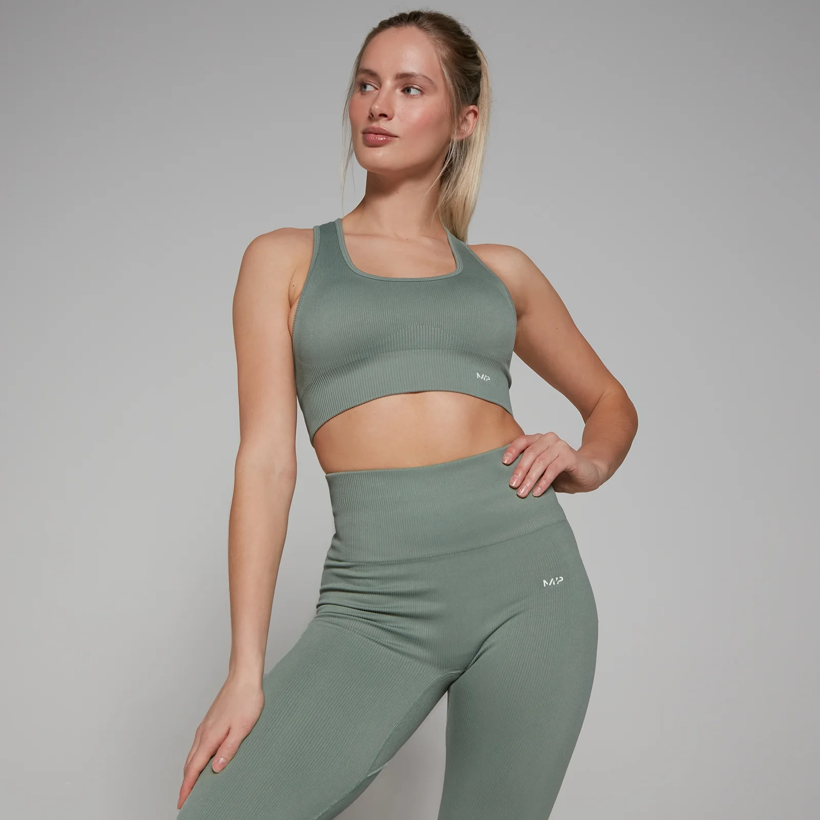 MP Women's Tempo Rib Seamless Bra - Sage Grey - M Image 1