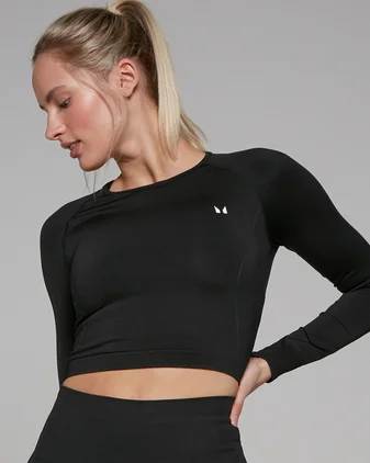 MP Women's Shape Seamless Long Sleeve Crop Top - Black