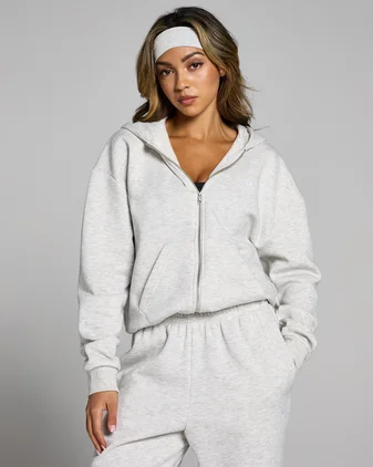 MP Women's Basics Zip Through Hoodie - Light Grey Marl