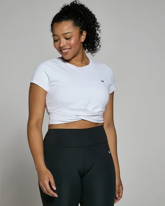 MP Women's Power Short Sleeve Crop Top - White