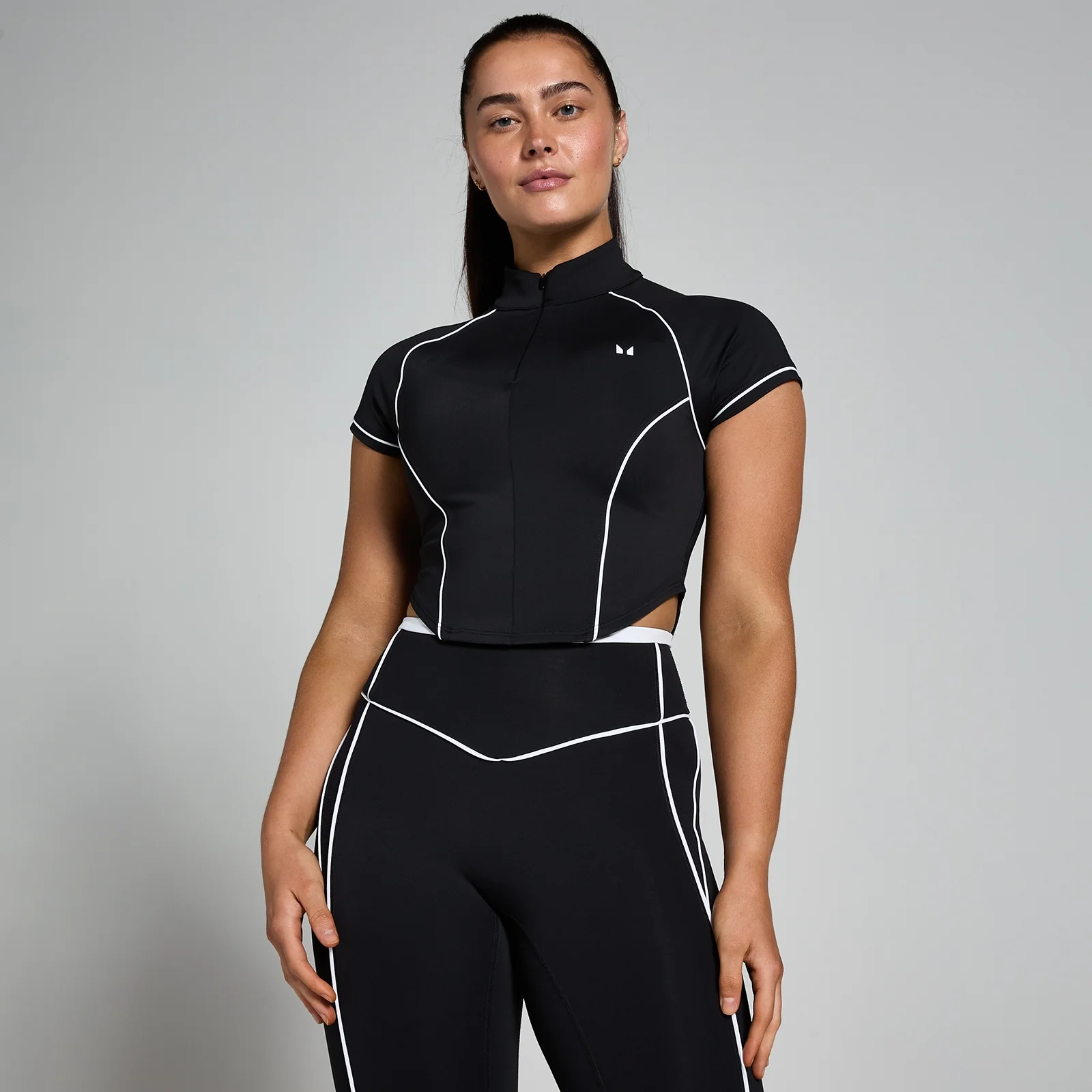 MP Women's Tempo Better Contrast Piping 1/4 Zip Top - Black - XS Image 1