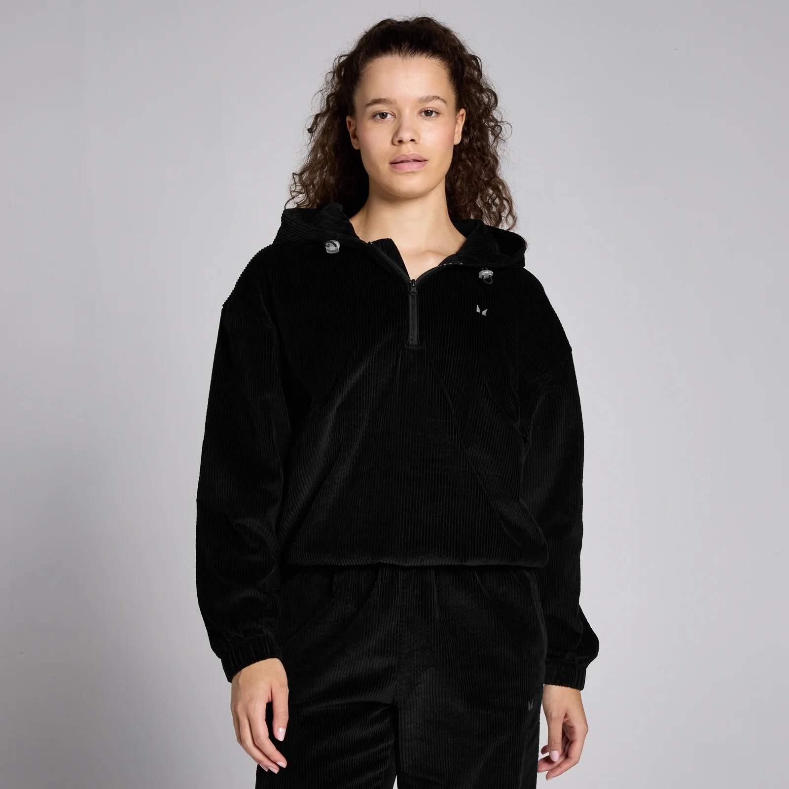 MP Women's Corduroy 1/4 Zip Hoodie - Black - XS Image 1