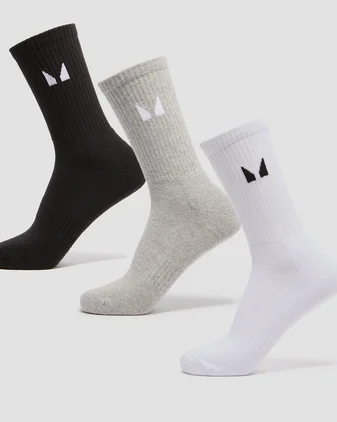MP Unisex Crew Socks (3 Pack) - White/Black/Grey Marl