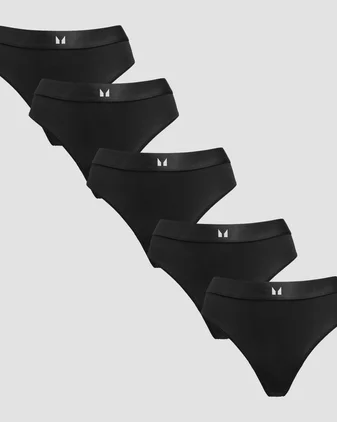 MP Women's Mid Rise Thong (5 Pack) - Black