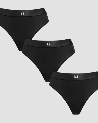 MP Women's Mid Rise Thong (3 Pack) - Black
