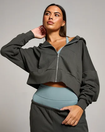 MP Women's Tempo Hybrid Cropped Zip Through Hoodie - Night Grey