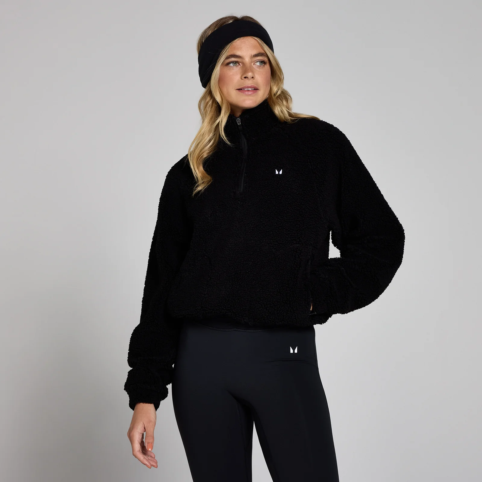 MP Women's Cropped Borg 1/4 Zip Fleece Black - Main Image