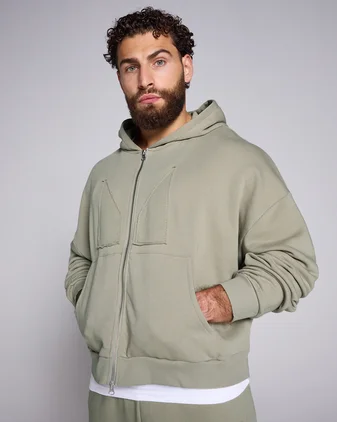 MP Men's Origin 2 Way Zip Applique Hoodie - Deep Sage