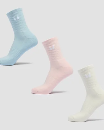 MP Unisex Crew Socks (3 Pack) - Cotton, Baby Pink, Baby Blue